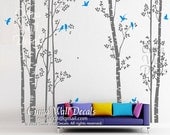 birch tree decal nursery wall decal baby wall decal office vinyl wall mural nature nursery children - 7tree birds deers Z147 Cuma