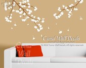 cherry blossom wall decals vinyl floral wall sticker branch nursery wall decals children- 2parts of branch with white cherry blossom Z119