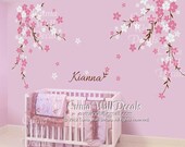 Custom order - Nursery wall decal baby girl and name wall decals flowers cherry blossom wall sticker wedding office-  Z127 by cuma