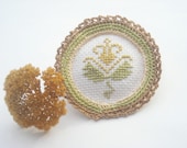 Embroidery jewelry, textile jewelry, cross stitch hand-embroidered and crochet brooch