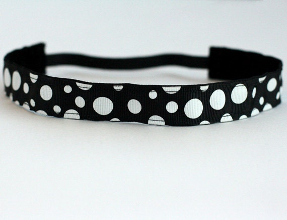 Black and White Dot Non-Slip Headband - 7/8"