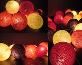 20 Mixed Sunset Tone Handmade Cotton Balls Fairy String Lights Party Patio Wedding Floor Table or Hanging Gift Home Decoration