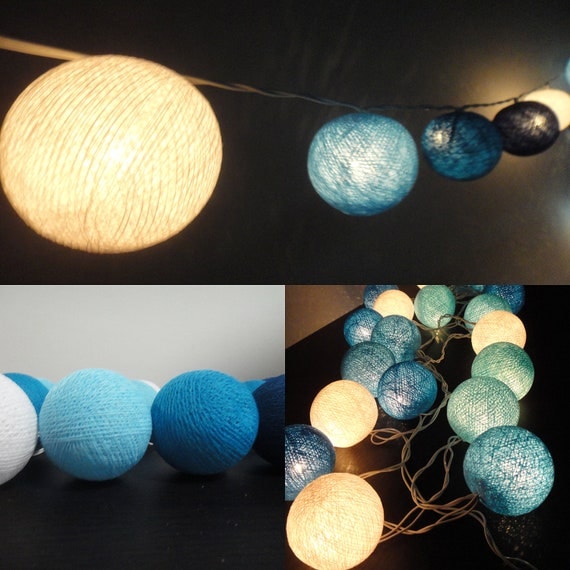 20 Mixed Blue Sky Tone Handmade Cotton Balls Fairy String Lights Party Patio Wedding Floor Table or Hanging Gift Home Decoration