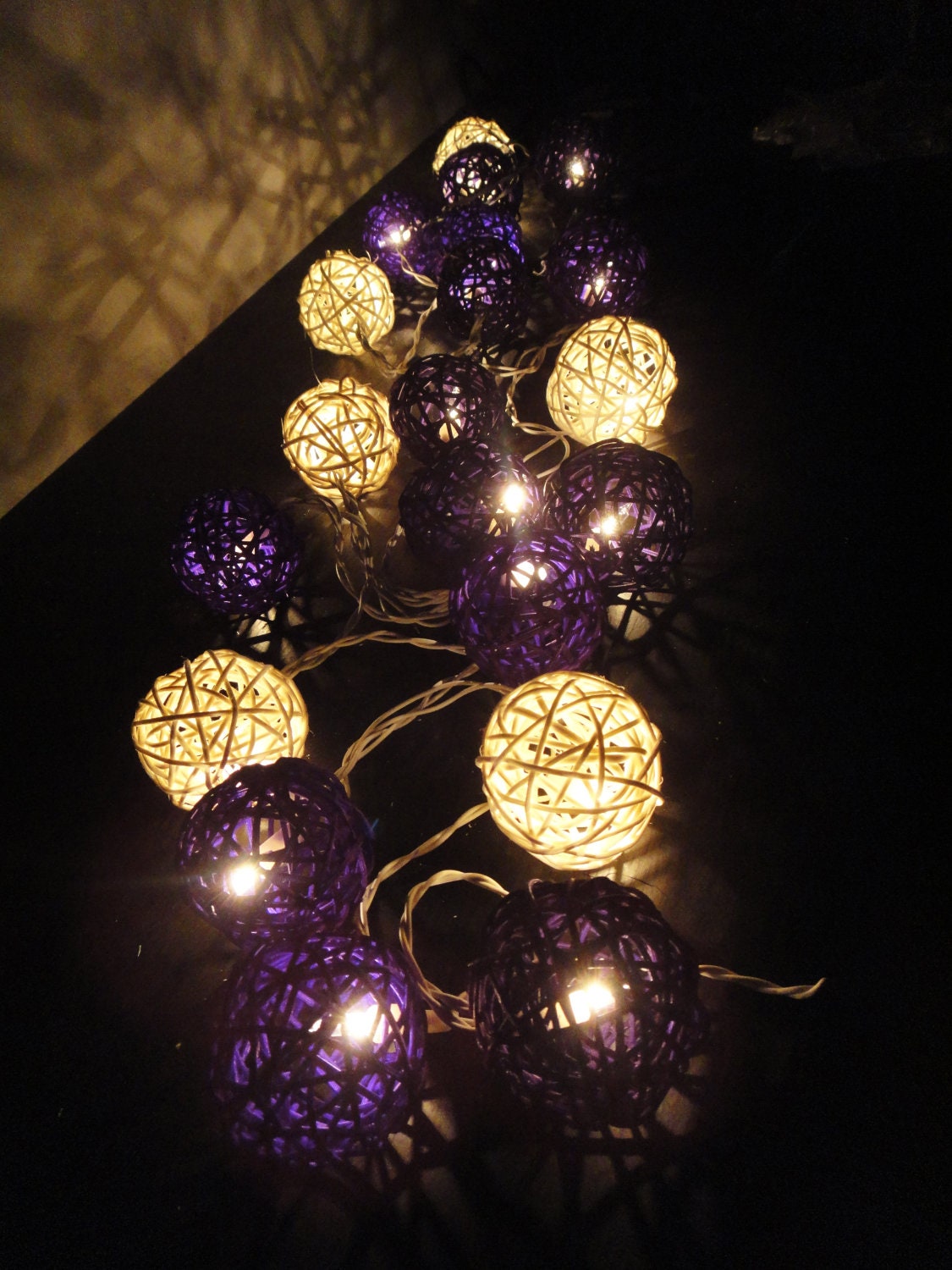 20 Mixed Purple Tone Handmade Rattan Balls Fairy String Lights Party Patio Wedding Floor Table or Hanging Gift Home Decoration