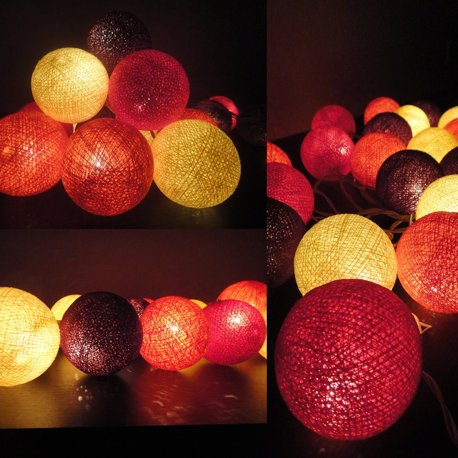 20 Mixed Sunset Tone Handmade Cotton Balls Fairy String Lights Party Patio Wedding Floor Table or Hanging Gift Home Decoration