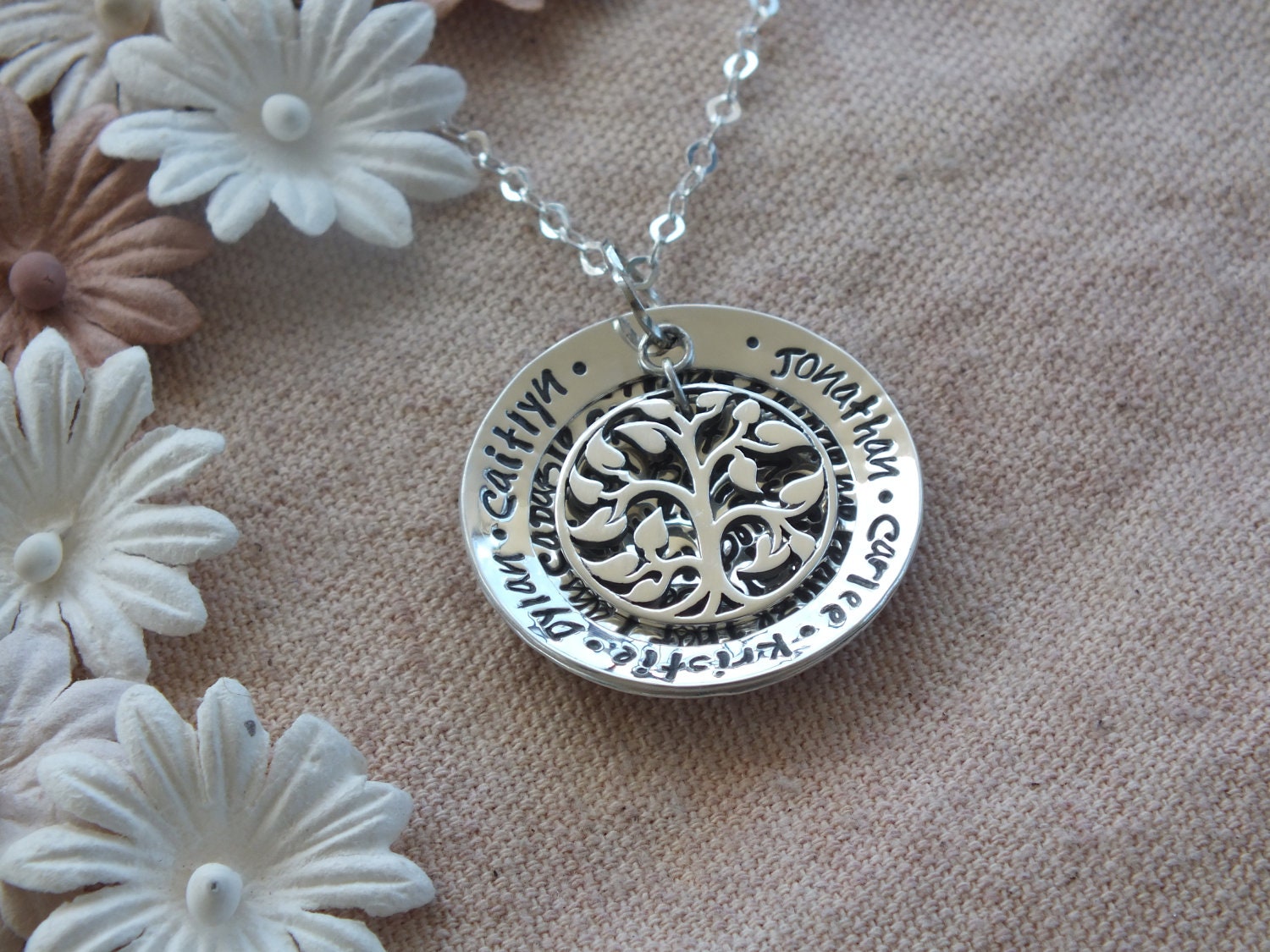 SALE / x Hand stamped necklaceTree of life-Jewelry- jewellery-Gifts for Mom,mommy,mother,grandma,grandmother-christmas-personalized silver