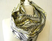 LIX PERLE: Unisex Versatile Fabric Cotton Tribal Circular Black/Yellow/White Infinity, Transformation Infinity Scarf