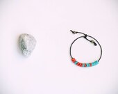 Sea green & dark orange glass czech trade beads, bracelet.