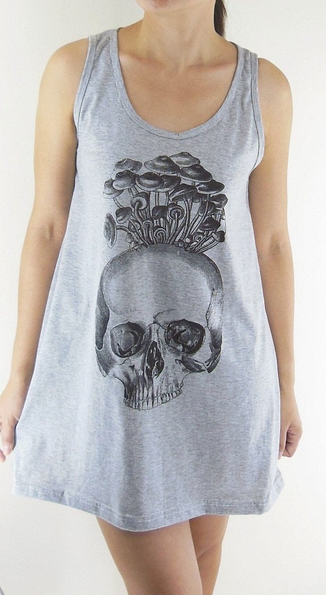 Skull Mushrooms Skull Design Skull Tank Top Women Tanks Skull Shirt White T-Shirt Screen Print Size M