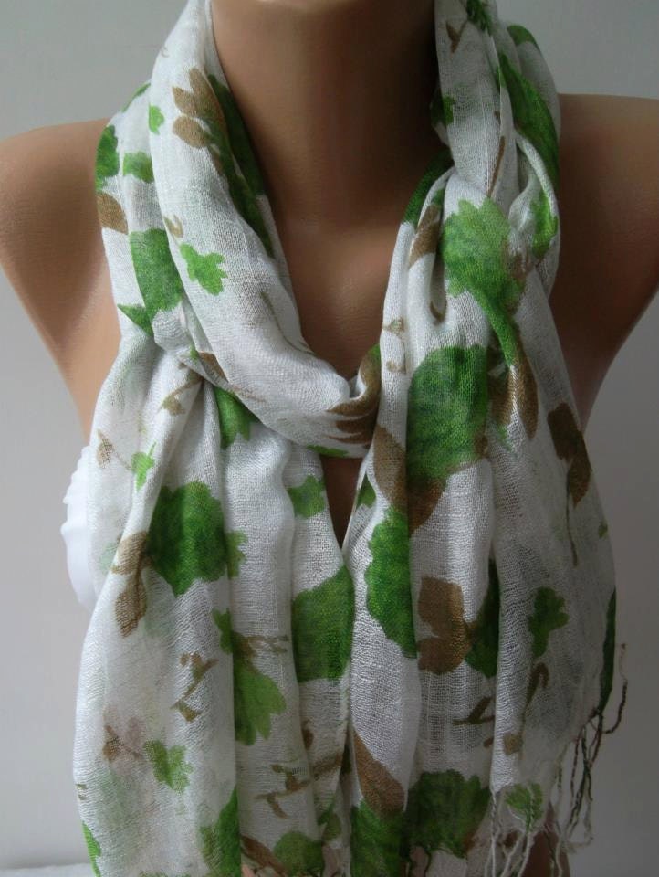 Shawl for Summer /Green Roses - Elegance Shawl / Scarf / soft and light