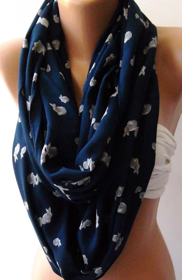 Little Grey Rabbits Patterned - Infinity Scarf Loop Scarf Circle Scarf -It made with good quality COTTON fabric. Super Loop