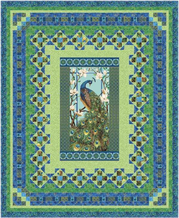 PDF version Northcott's Peacock Paradise PERSIAN MOSAIC panel pattern Queen, twin, lap all included