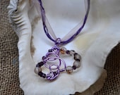 MELODY - Necklace Lilac  and Brown Wire Wrapped Aluminum with Crystals