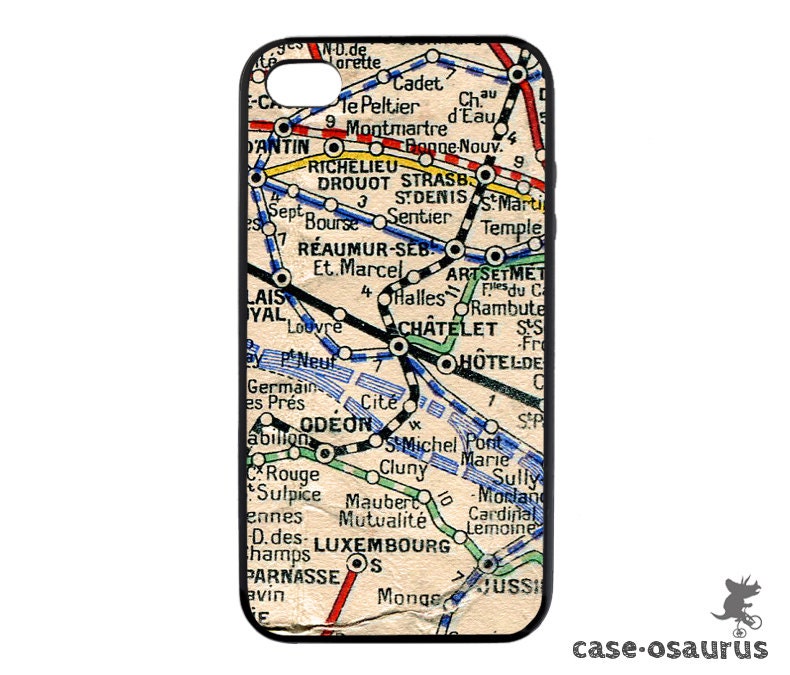 iPhone 4 Case - Vintage Paris Metro -- Rubber Bumper Case for iPhone 4 and iPhone 4S