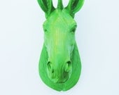 The Rangley - Faux Taxidermy - Apple Green Resin Zebra Head- Resin White Faux Taxidermy