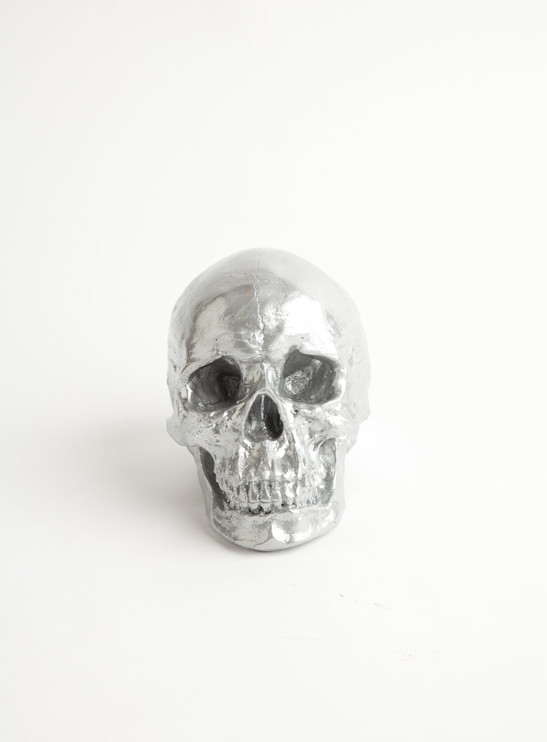 The Nedwhin - Chrome Faux Human Head - Resin Skeleton - Sugar Skull Like