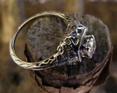 Alicante: .40ct Antique Diamond, 18K White Gold Engagement Ring, Filigree VVS Diamond Ring - 1920 Art Deco to Edwardian