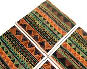 Tribal Tile Coasters Set, Triangle Pyramind Ceramic,  Arrow, Table Protector, Orange Brown Green