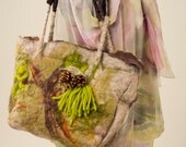 Felt Bag - Wool Hand Bags , Felted Wool Purse,Wet Felted Bags Ostrich Leather Handbag Earth tone