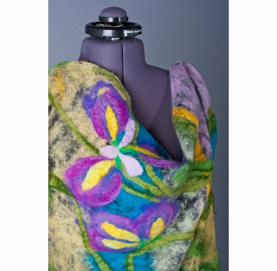 Felted Scarf Fall Fashion  Multicolor Merino Wool Silk Felt Scarves Scarf Cobweb Wrap Scarves