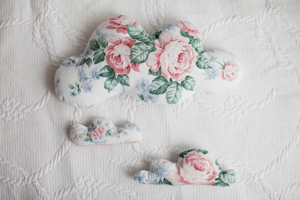 Cottage chic clouds as wall decor (shabby chic  romantic home decor) - set of 3