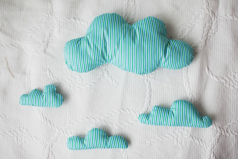 Cloud mobile - blue and green children wall decor - set of 5