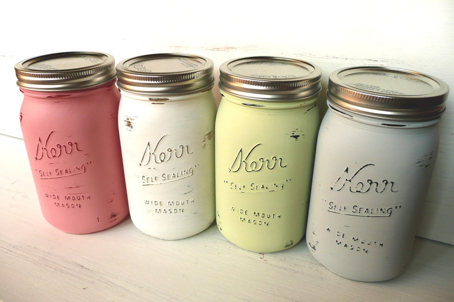 MOXIE - SPRING and Summer WEDDING and Home Decoration - Painted and Distressed  Mason Jars - Vase