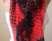 Valentine's Day - Black Scarf with Trim Edge - Polka Dots