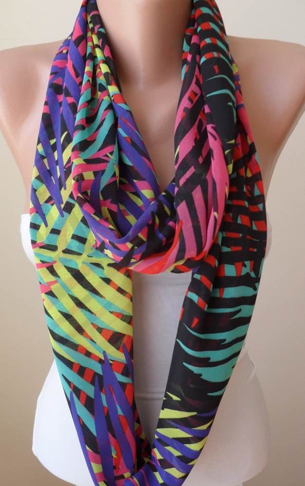 Mother's Day Gift - Multicolor - Infinity - Circle -  Loop Scarf - Colorful - Chiffon Fabric