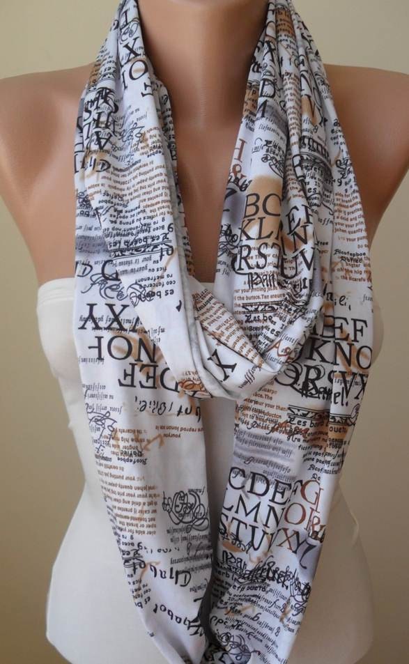 Gift - Trendy - Mother's Day Gift - White Infinity Scarf - Jersey Fabric