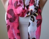 Infinity Scarf - Circle Scarf  -  Loop Scarf - Pink - Beige and Brown Scarf - Chiffon Fabric