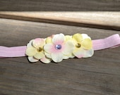 Light Pink & Yellow Baby Headband - 3 Flower - Hydrangea Headband - Infant - Baby - Toddler - Baby Girl - Newborn