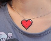 Pixel Heart Pendant Necklace. Colorful 8bit Heart Pendant. Choose between 24 Colors
