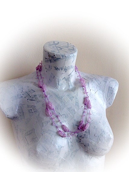 Lilac Blackberry Crochet bead necklace