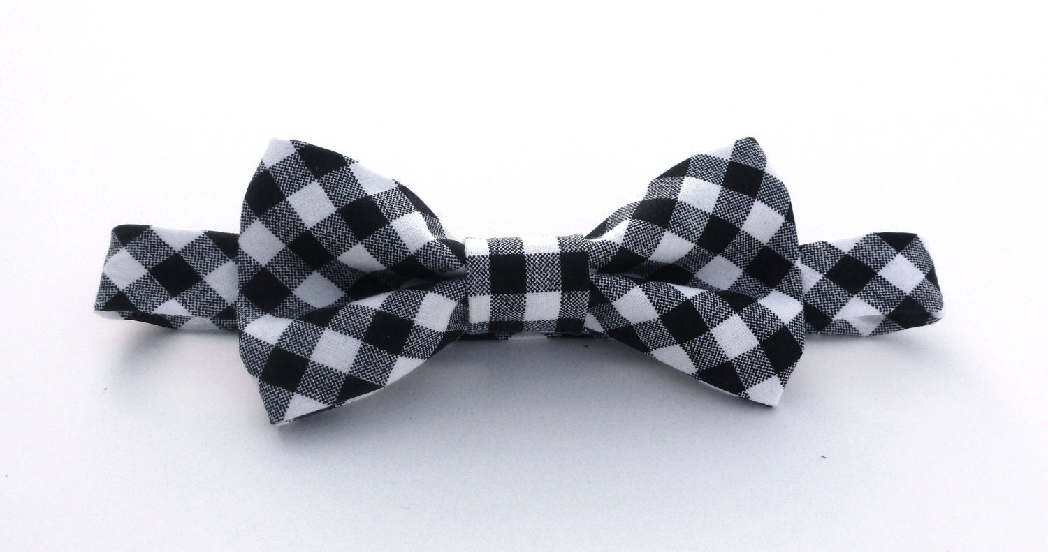 Boys Bow Tie- Black and White Gingham - Sizes newborn-adult