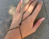 3 Black Pearl Bead Antique Brass Hand Chain Slave Harness