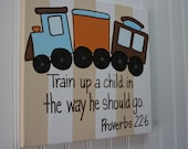 Train up a child, Proverbs 22:6, custom Bible Verse wall art painting 16x20, boy's nursery or bedroom, baby dedication or christening gift