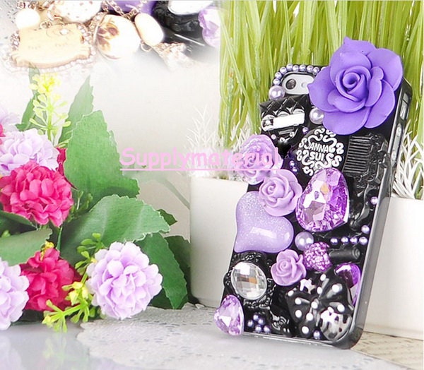 1PCS Hand-made black fashion parts combination phone case for iPhone 4 and iphone 4s  cover