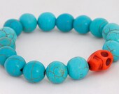 Turquoise and Coral Skull Beaded Bracelet