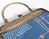 Blue vintage scarf bag, purse frame
