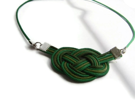 Knot necklace, cord jewellery, statement jewellery, celtic knot, sailor knot, green necklace, macrame, gift for her