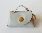 Coin Purse - Mini Handbag - Leather Coin Bag with Key Ring in Light Gray - Key Holder and Gadget Bag - starryday