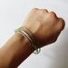 Silver Tube Leather Bracelet - 4 Strand Olive Green Leather Strap Bracelet with Silver Color Brass Tube