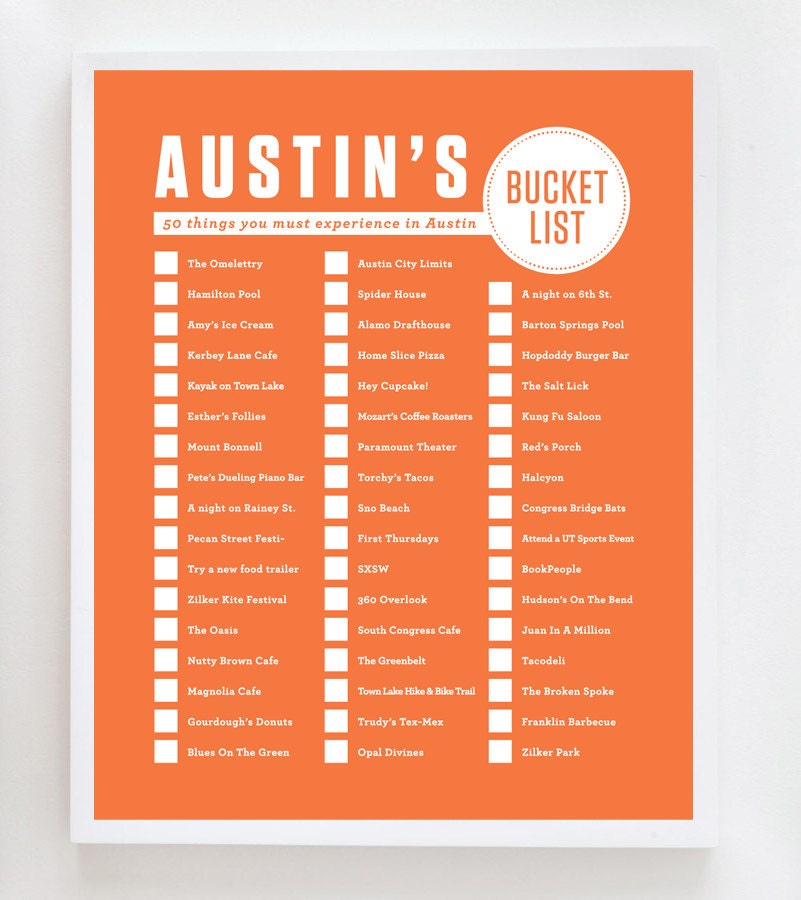 16x20 Austin Bucket List Wall Art Print