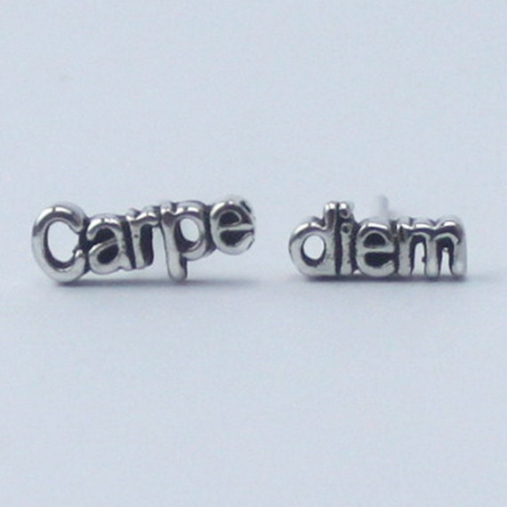 Carpe diem Earrings 'seize the day' , 925 Sterling silver, poetic, inspirational word Earrings