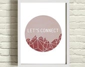Typography graphic art print Lets Connect red burgundy wine faceted mountain / geometric / paper goods