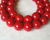 10mm Beet Red Fossil Stone Riverstone Round Beads - 8 inch strand