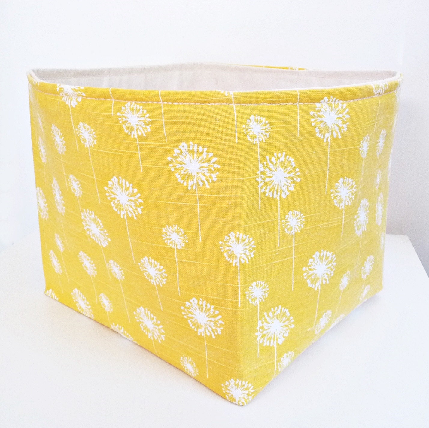 NEW Extra Large Fabric Organizer Basket/Storage Bin - Premier Prints Small Dandelion Slub White/Yellow