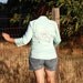 Hand Embroidered Flamingo Blouse in Mint - Upcycle - Free Shipping