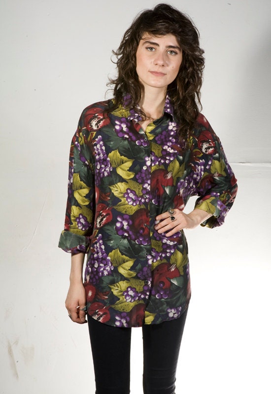 90s SILK watercolor baroque oversize button down shirt